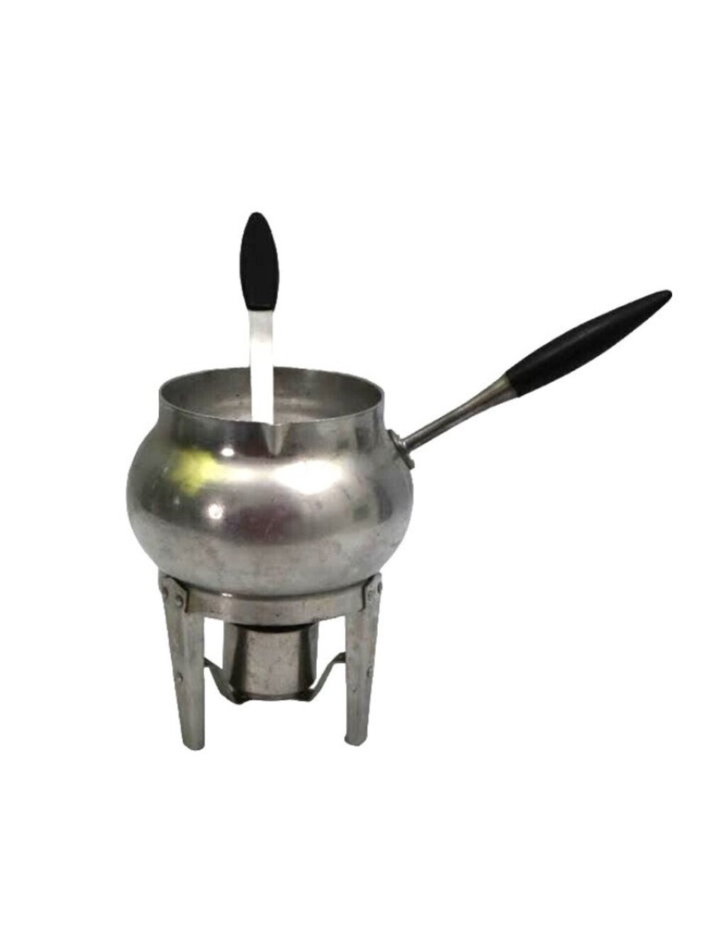 Vintage MCM Aluminum Fondue Gravy Pot Stand Ladle Set Made in Spain 3 Piece